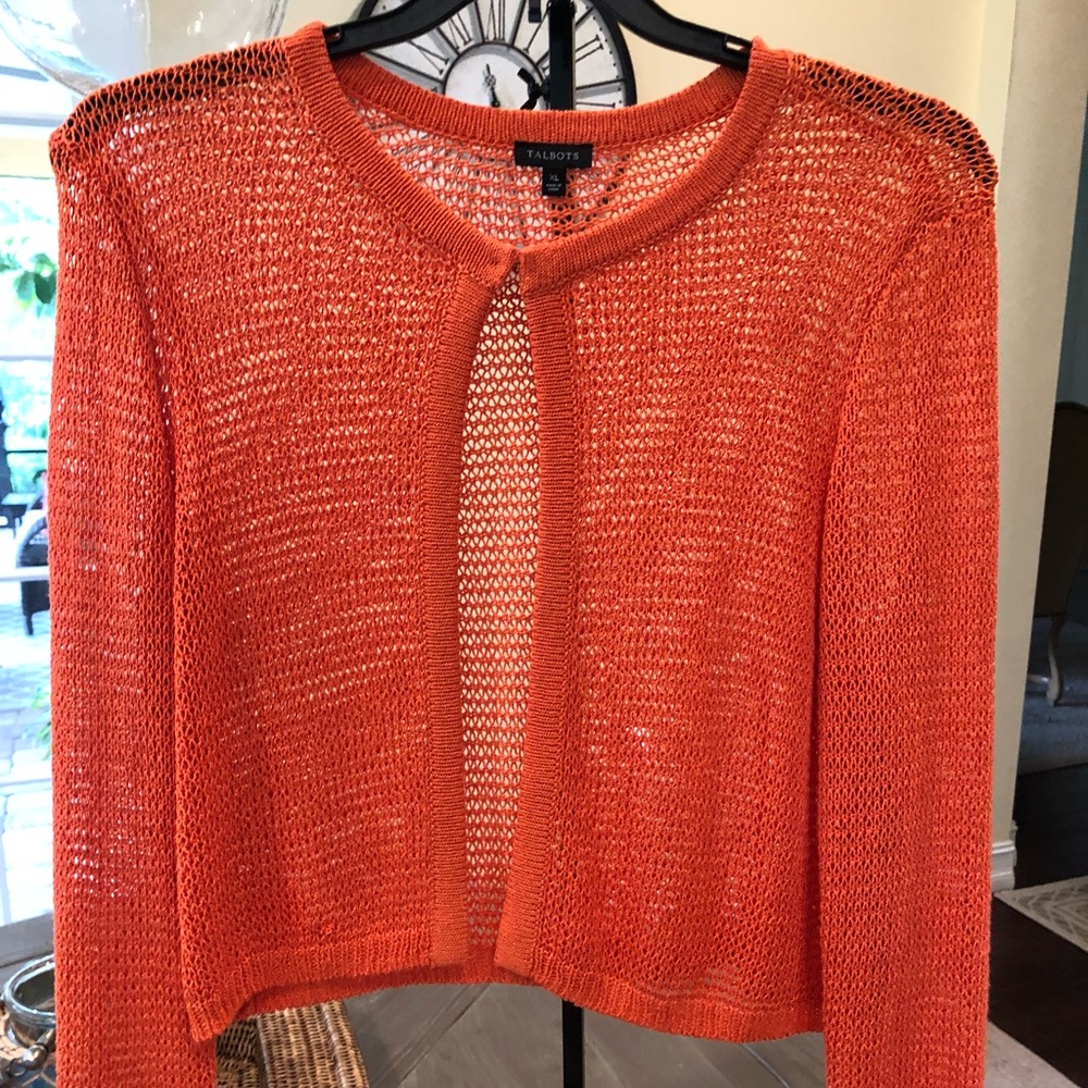 Talbots Orange cardigan with open weave